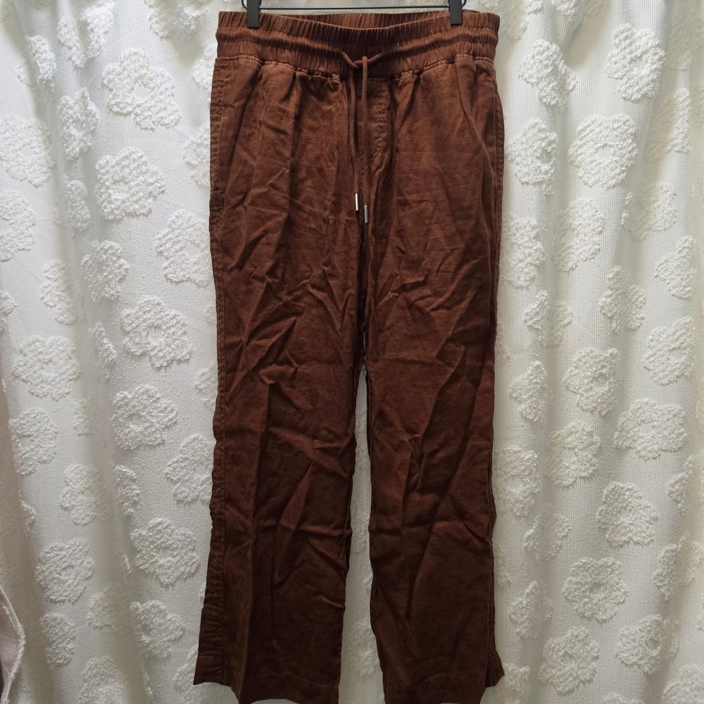 Quince Womens Brown 100% European Linen Wide Leg Drawstring Pants Size Large - Picture 1 of 9